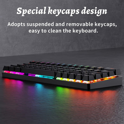 DK63 60% Wireless Mechanical Keyboard, RGB Backlit Bluetooth Gaming Keyboard Wired Dedicated Arrow Keys, Compact 63 Keys Mini Keyboard, Full Keys Programmable - Red Switch