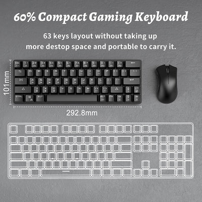 DK63 60% Wireless Mechanical Keyboard, RGB Backlit Bluetooth Gaming Keyboard Wired Dedicated Arrow Keys, Compact 63 Keys Mini Keyboard, Full Keys Programmable - Red Switch