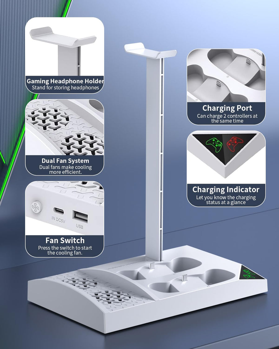 Charger Stand Cooling Fan for Xbox Series S Console & Controller,Dual Cooler System Charging Dock Accessories with 2*Rechargeable Battery & Cover,Earphone Mounts, Brackets & Stands for Xbox Series S